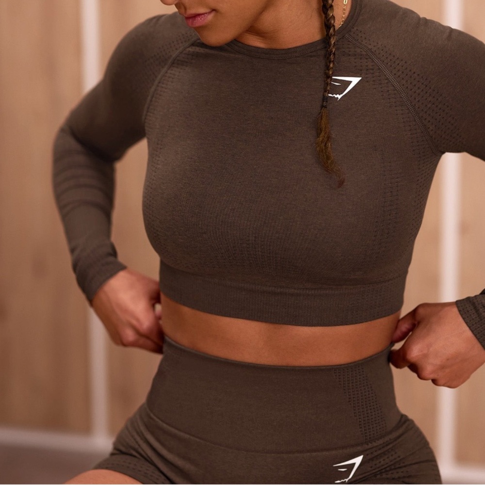 Gymshark Vital Seamles Women's Brown Long Sleeve Crop Top